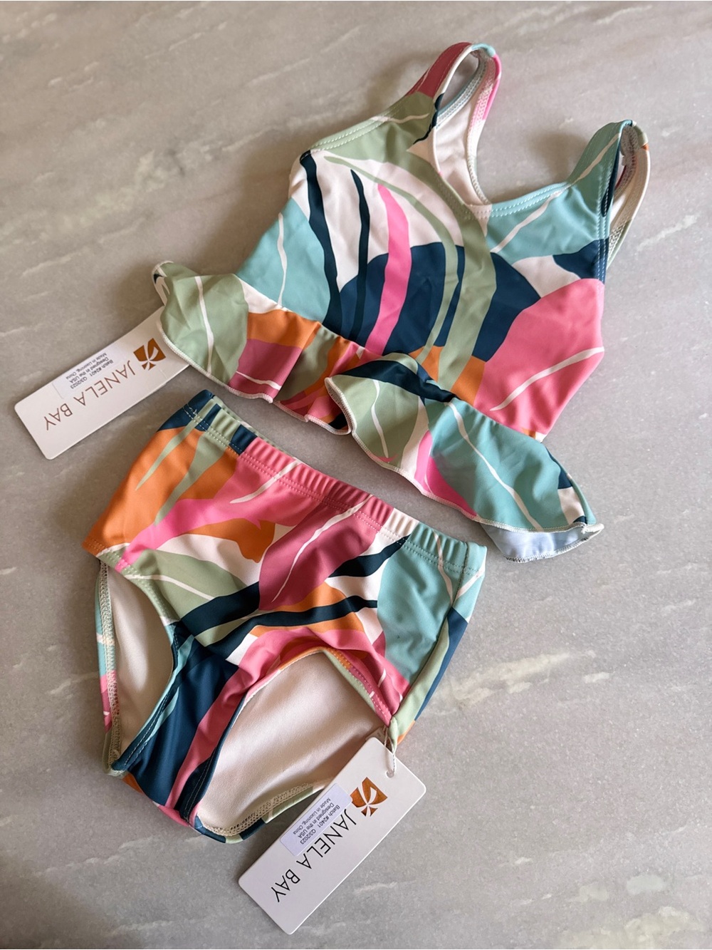 Janela Bay Girls' Two-Piece Ruffle Swimsuit - Multi-Color Abstract - Size 2/3